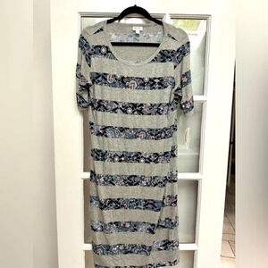 LuLaRoe Julia Midi Dress Fitted Boho Floral Striped Print Size XL NWT